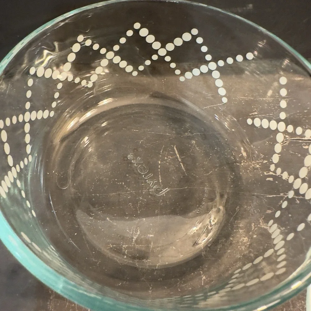 Set Of 2 Pyrex 1 Qt Bowl Aqua Blue White Diamond Dots Pattern Retro Kitchen 7201